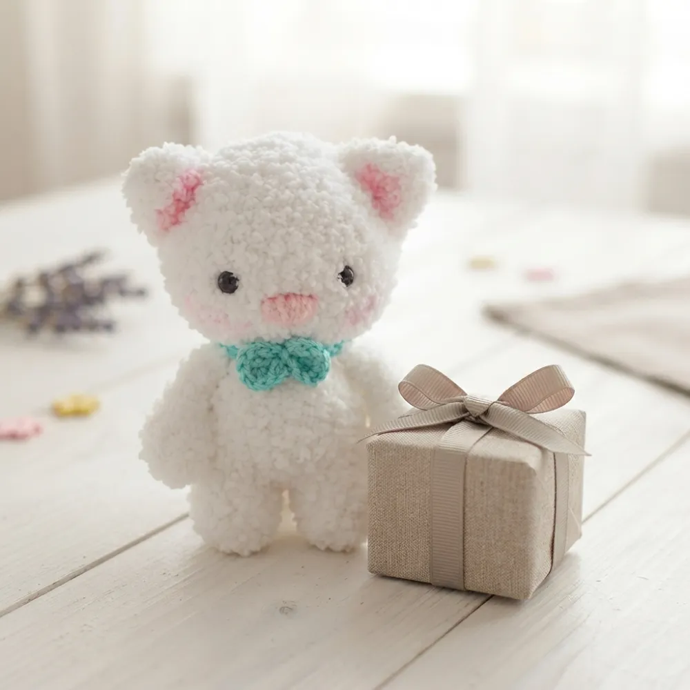 Plush Kitten Amigurumi Crochet Pattern PDF with Bow, photo 1 of 6