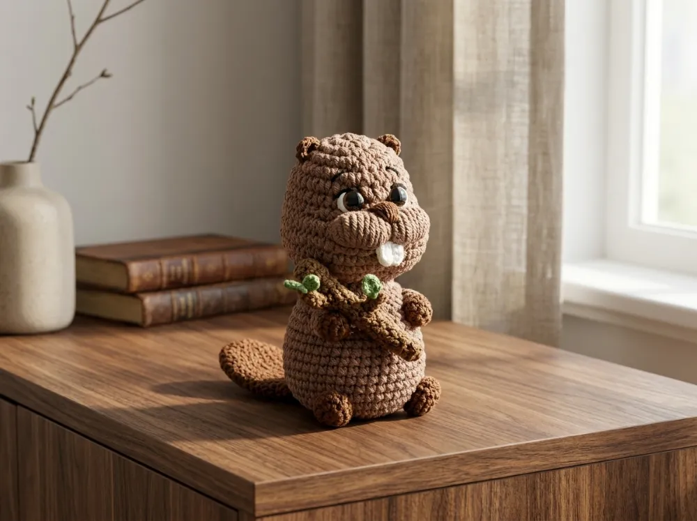 Beaver with Branch Amigurumi Crochet Pattern