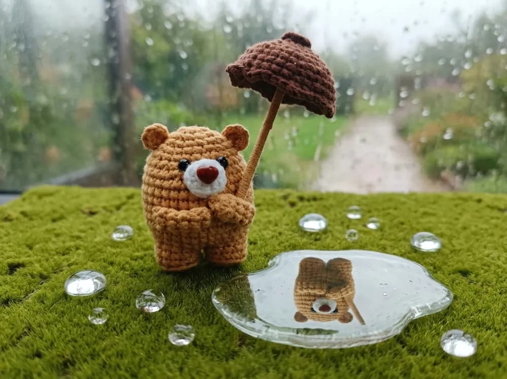 Teddy Bear with Umbrella Amigurumi Crochet Pattern, Easy Rainy Day Plush Toy, Nursery Decor Gift Idea, PDF Pattern Instant Download, photo 1 of 6
