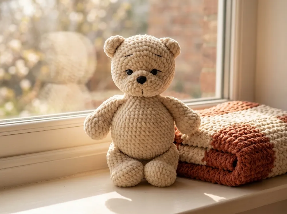 Teddy Bear Amigurumi Crochet Pattern, Hand Crocheted Plush Bear Cub, Nursery Baby Shower Gift, Intermediate PDF Pattern Instant Download, photo 1 of 7