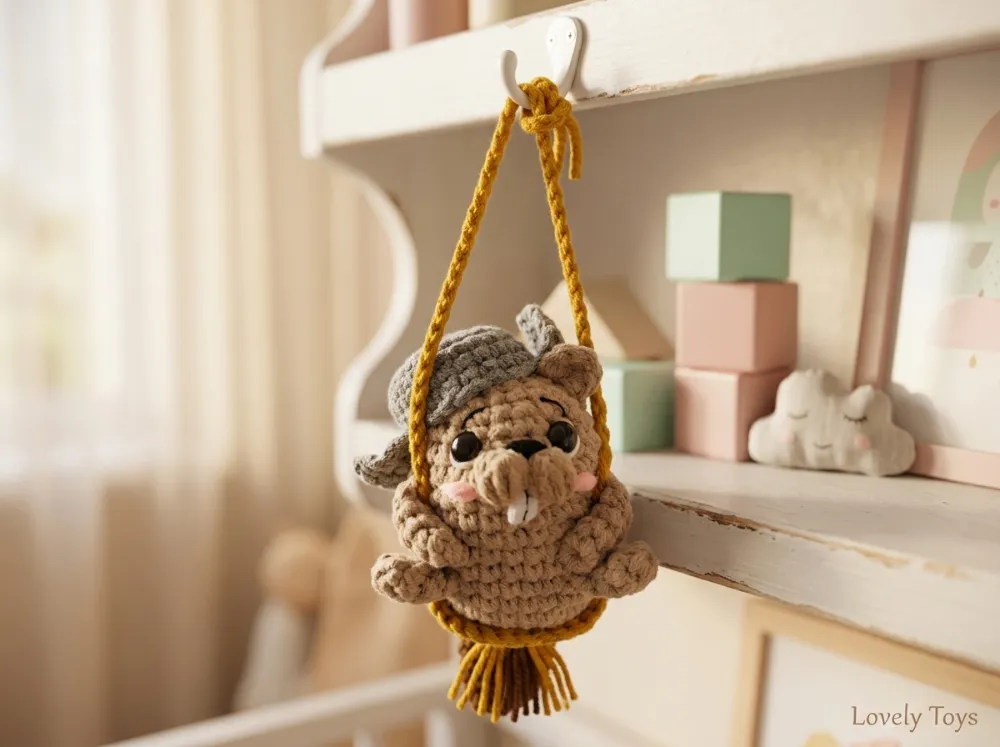 Beaver on a Swing Car Charm Amigurumi Crochet Pattern