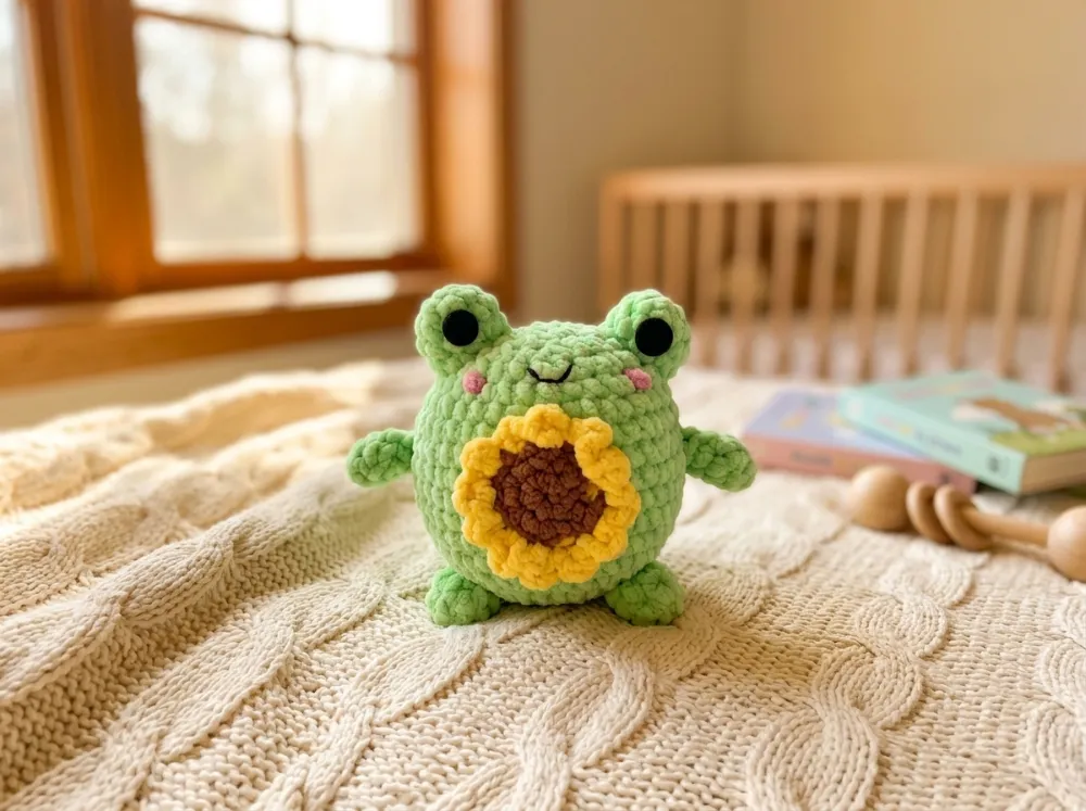 Frog with Sunflower Amigurumi Crochet Pattern