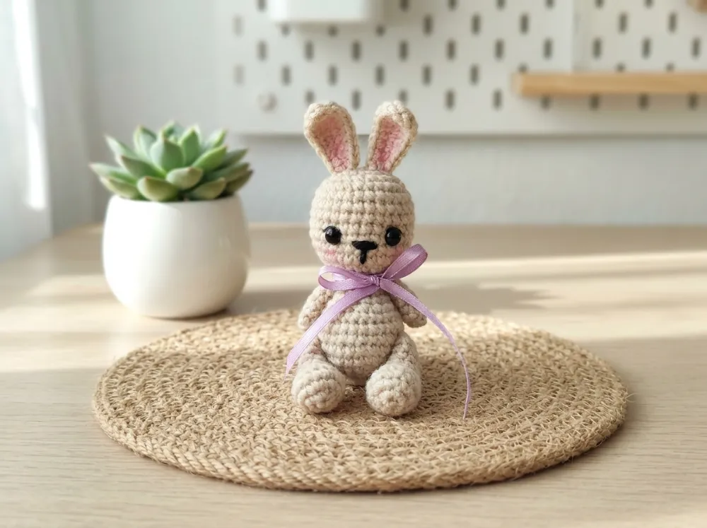 Amigurumi Bunny Keychain Crochet Pattern PDF � Easy Baby Rabbit with Bow, Beginner Bag Charm Tutorial