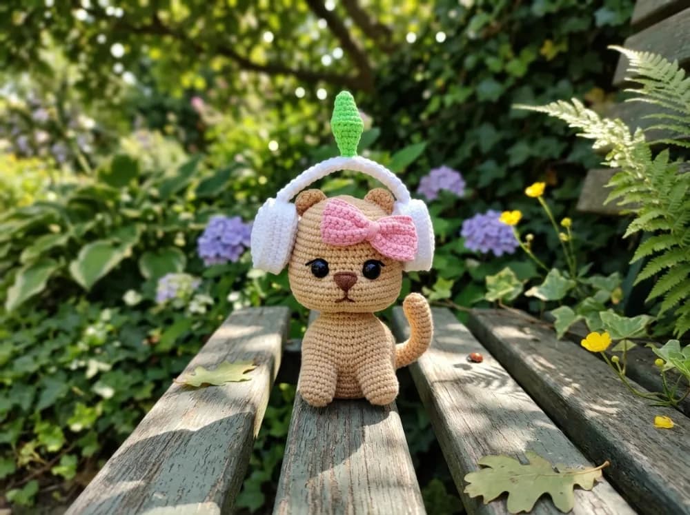 Cat with Headphones Crochet PDF Pattern, photo 1 of 6