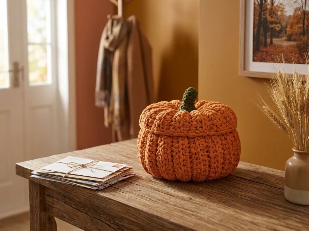 Crochet Pumpkin Basket Pattern PDF with Lid and Stem, photo 1 of 7